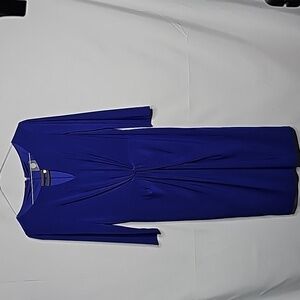 Vince Camuto blue keyhole 3/4 sleeve knotted look front vneck blue dress sz 4